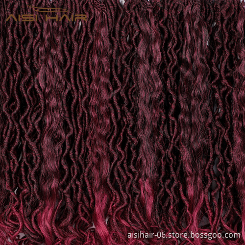 Aisi Hair Goddess Faux Locs Crochet Braids Hair Wine Red Faux Locks Synthetic Braids Hairpieces Extensions For Black Women
